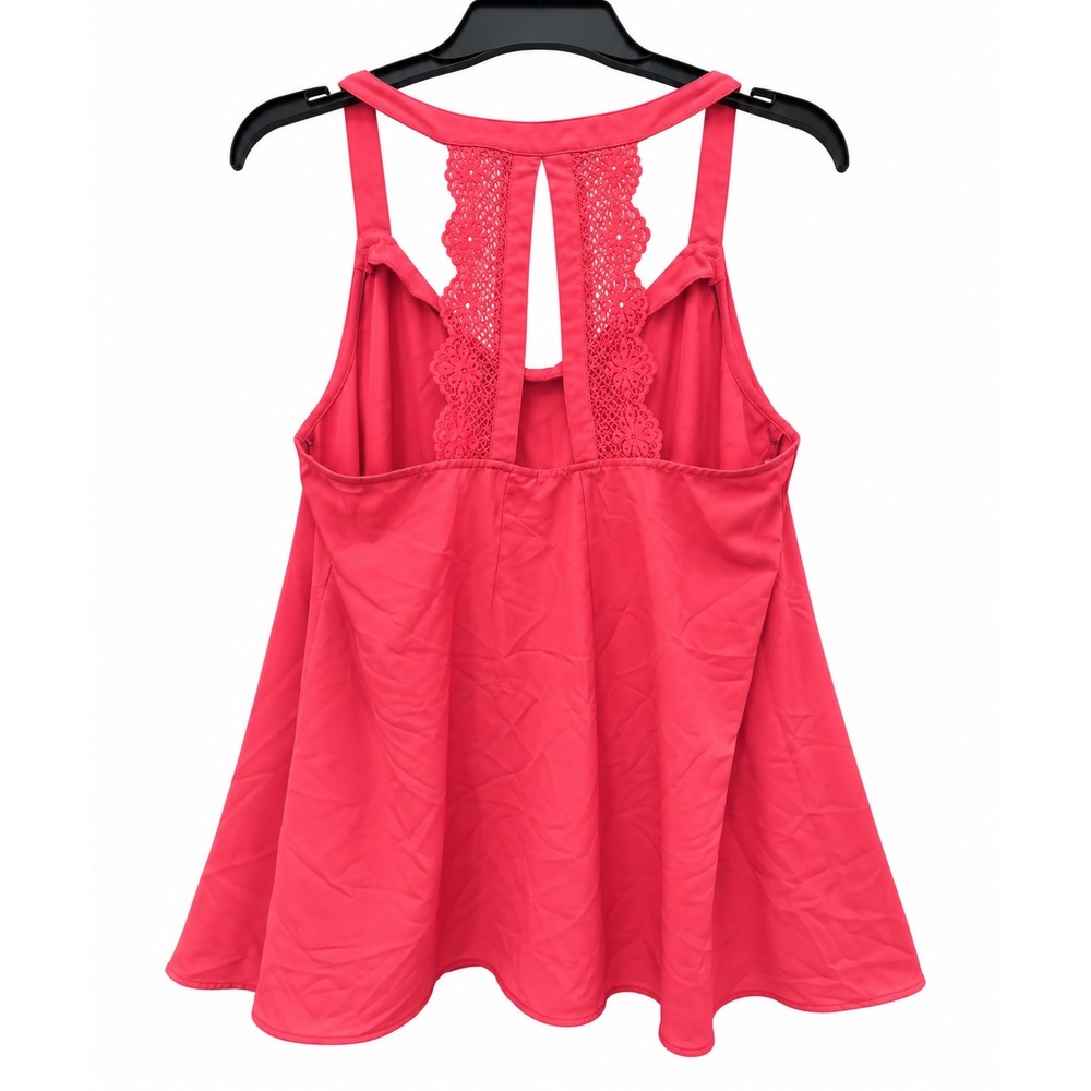 LC Lauren Conrad Pink Ruffle Front Crochet Lace Racerback Tank Top Medium - Picture 2 of 3